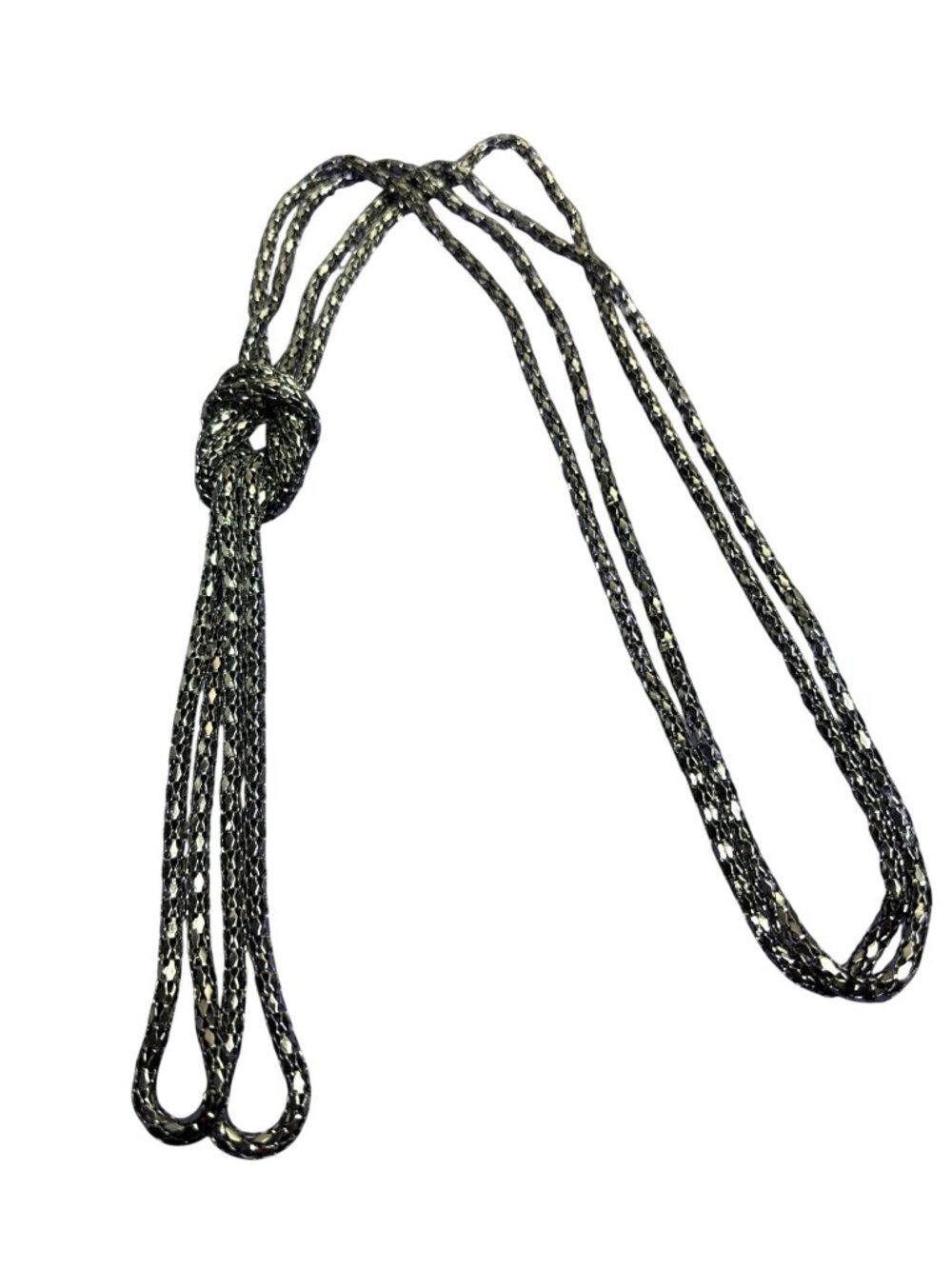 Knotted Gunmetal Mesh Chain Necklace 26 inches Long 6 inch Drop